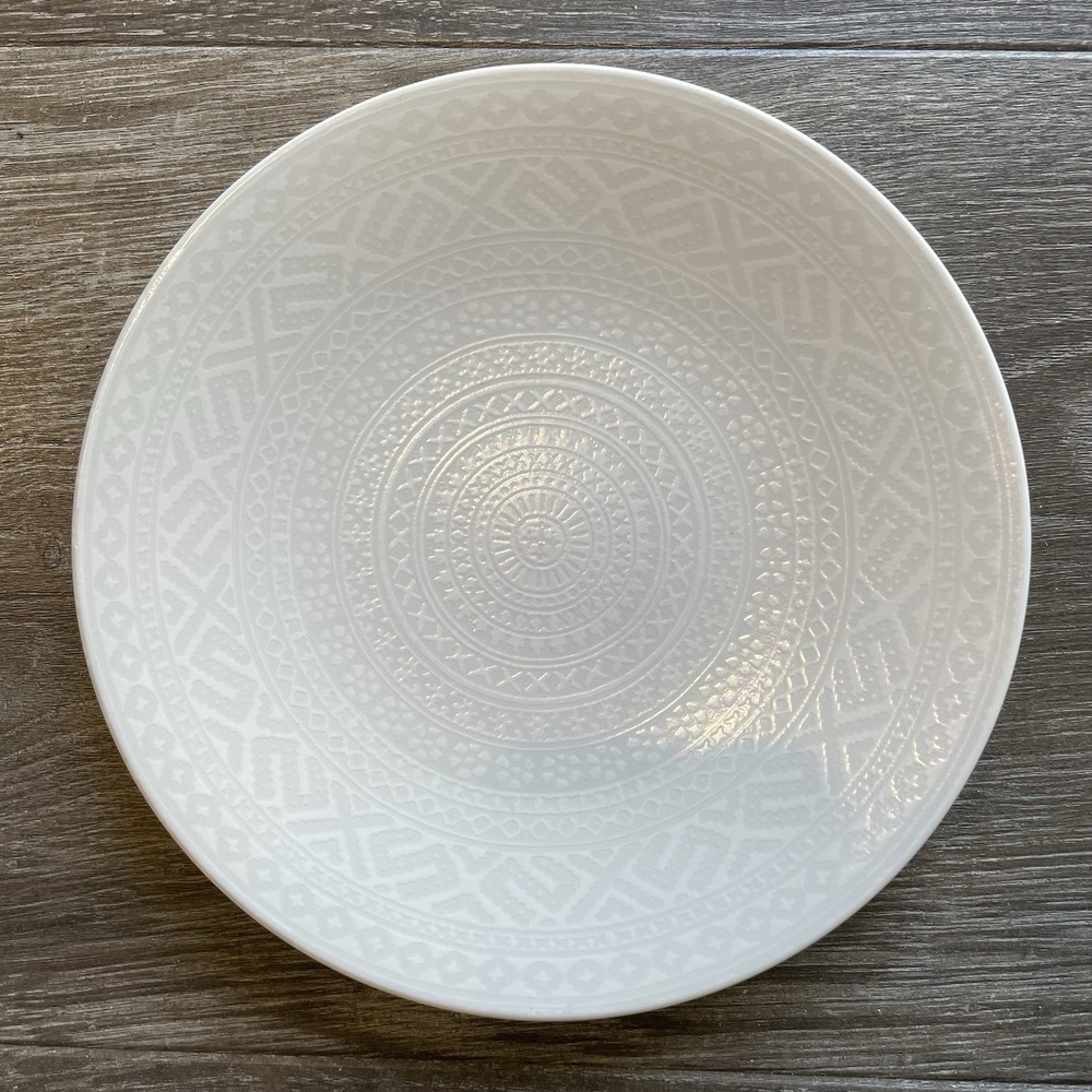 4 CRATE AND BARREL Flake Embossed Geometric Angles 8.25" Salad Appetizer Plates